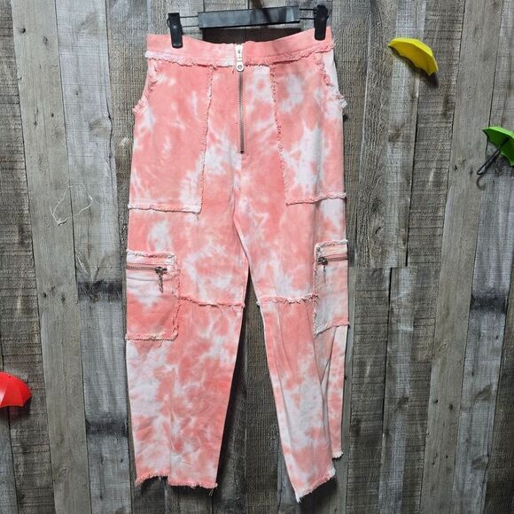 Dolls Kill The Ragged Priest Conscious Tie Dye Denim Cargo Pants - Picture 2 of 5